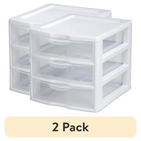 (2 pack) Small 3 Drawer Unit, Clear Plastic Countertop or Desktop Drawers, White