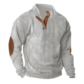 Corduroy Casual Stand Collar Long-sleeved Sweater (Option: Light Gray-S)