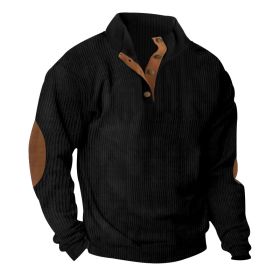 Corduroy Casual Stand Collar Long-sleeved Sweater (Option: Black-XXL)